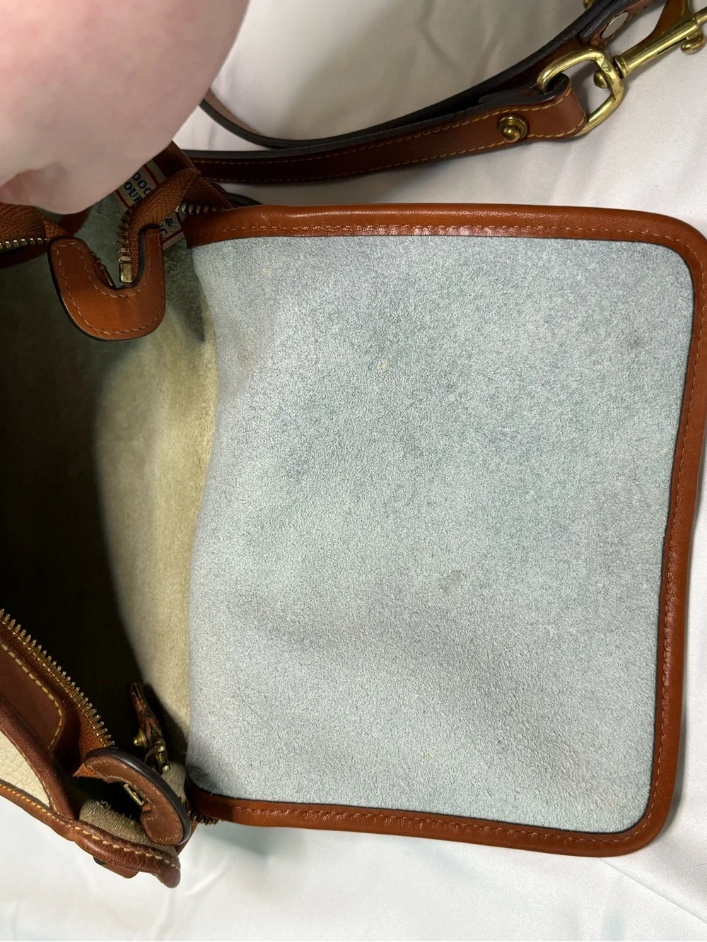 Vintage Dooney & Bourke Suede Interior Cream and Brown Pebble Leather Crossbody
